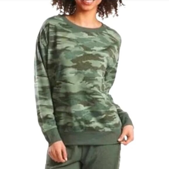 SPLENDID Green Camo Sweatshirt Women's Size XL Camouflage Pullover Crew Neck - Picture 1 of 5
